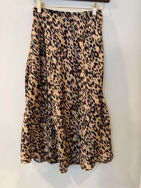 Leopard Print A-Line Midi Skirt - Tan and Black